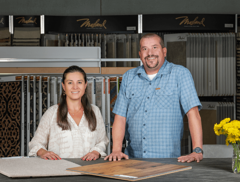Staff in the flooring showroom. 