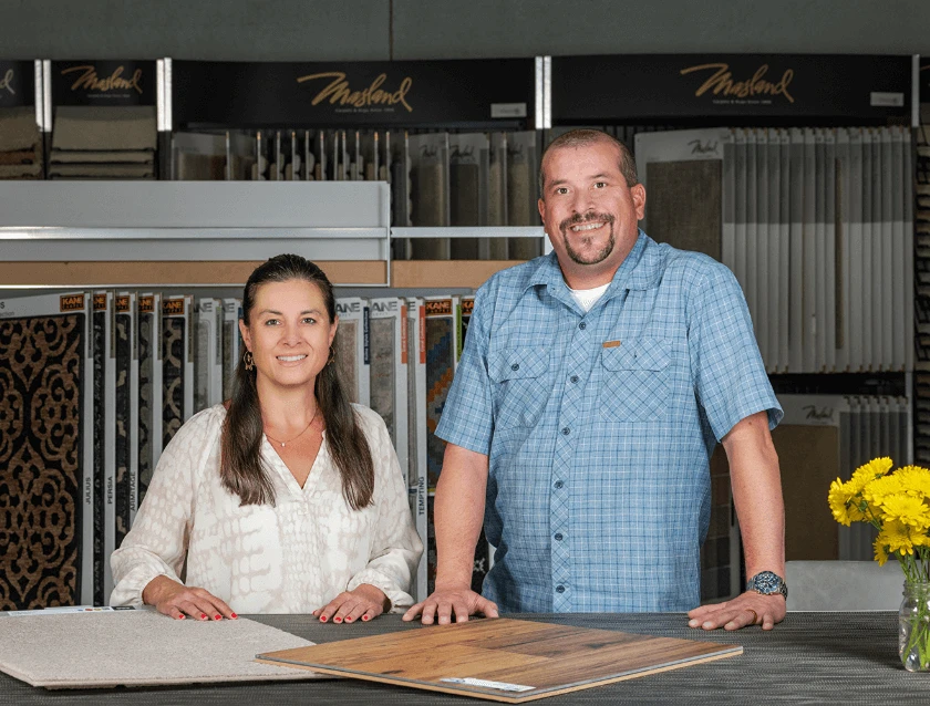 Staff in the flooring showroom. 