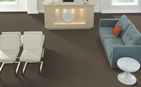 Beige commercial Berber carpet in a lobby with modern sofas. 